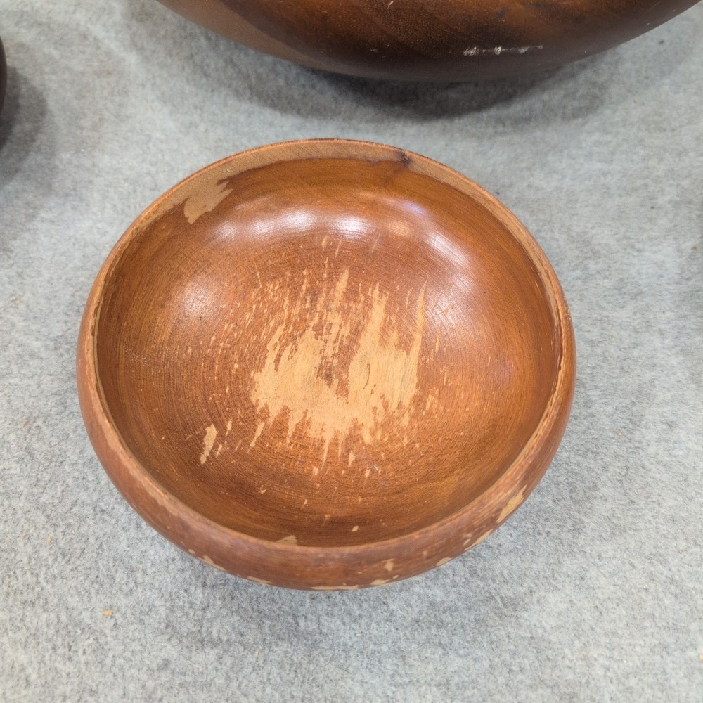 Vintage Mid Century Modern Solid Wood Salad Bowl Set 6 Piece Brown MCM - Picture 4 of 8
